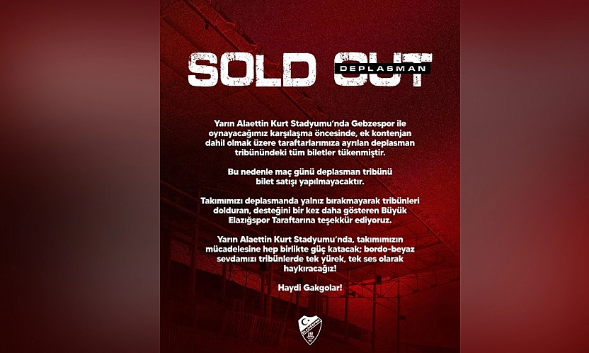Elazığspor taraftarı deplasman tribününü doldurdu: Biletler tükendi