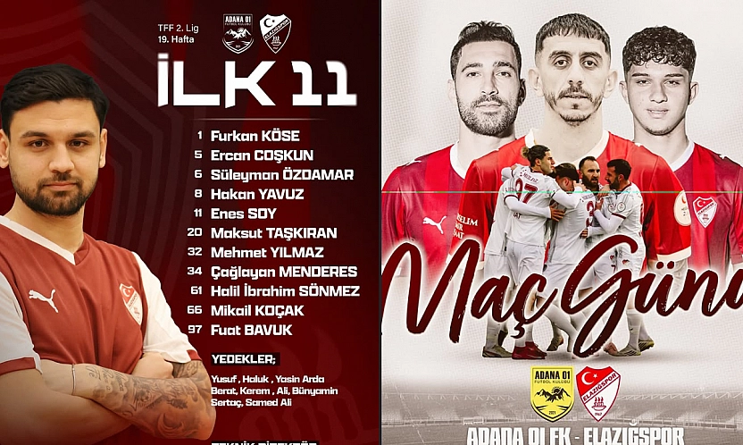Elazığspor'un Adana 01 FK Karşısındaki İlk 11'i