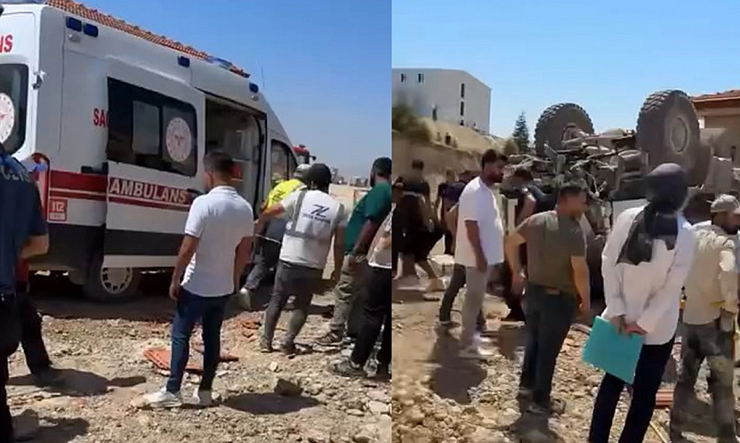 Freni patlayan iş makinesi takla attı: 1 yaralı