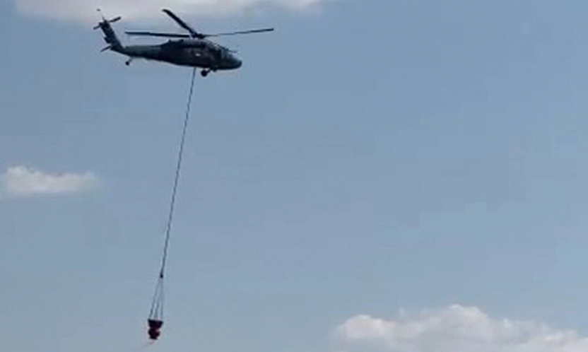 Karakoçan'da ormanlık alana sıçrayan yangına havadan müdahale