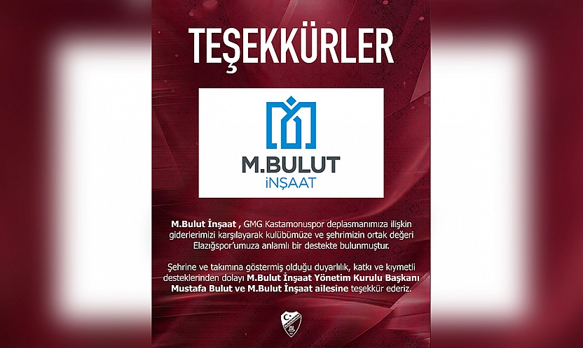 M. Bulut İnşaat'tan Elazığspor'a deplasman desteği