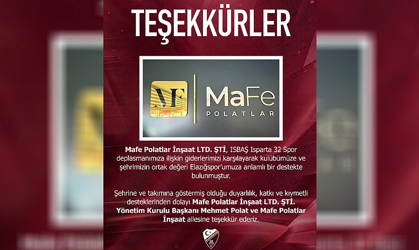 Mafe Polatlar İnşaat'tan Elazığspor'a Anlamlı Destek