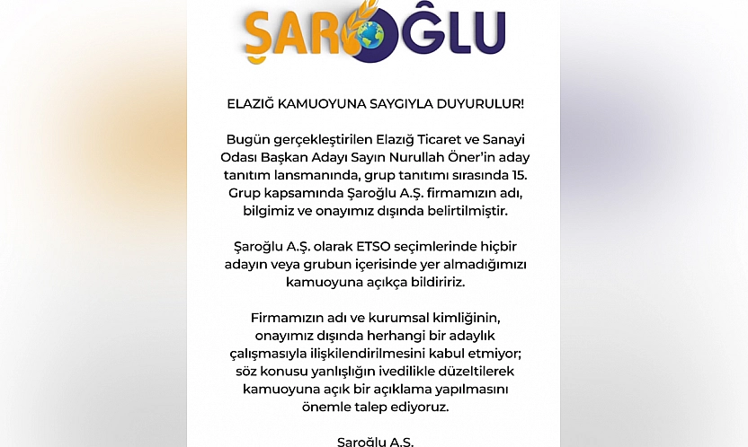 Şaroğlu A.Ş.'den liste tepkisi