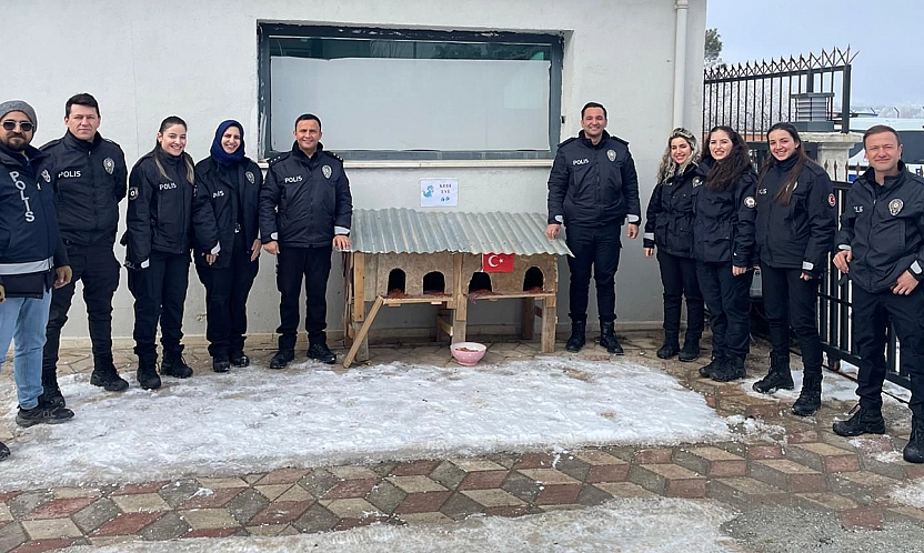 Sivrice polisinden üşüyen minik dostlarına kedi evi