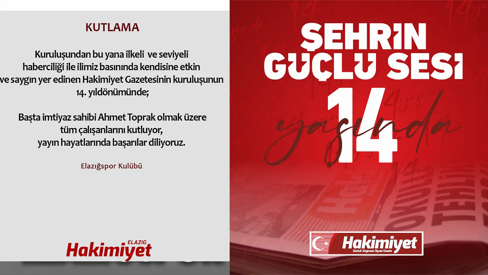 Elazığspor'dan kutlama mesajı
