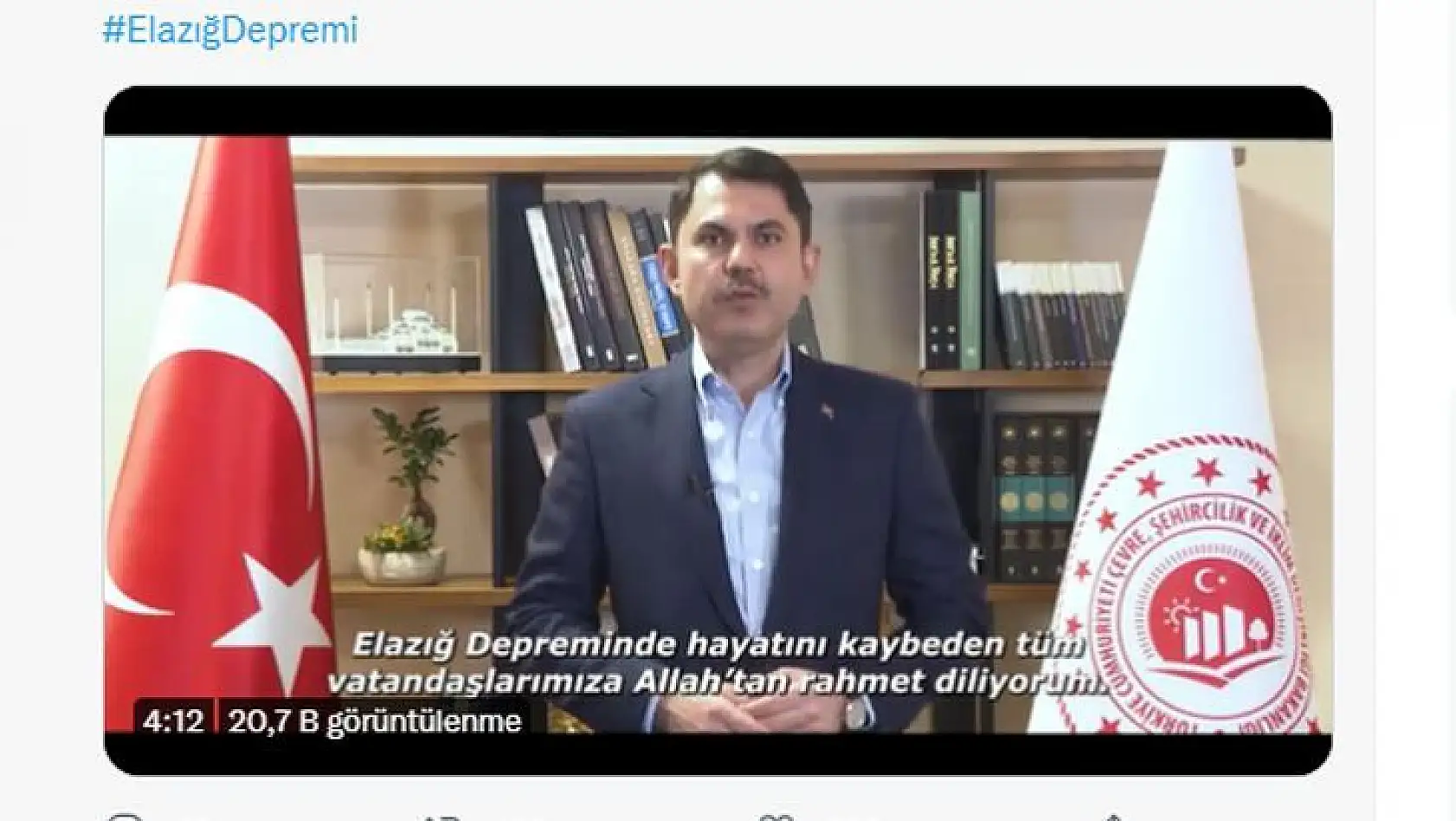 Bakan Kurum'dan videolu 'Elazığ depremi' mesajı