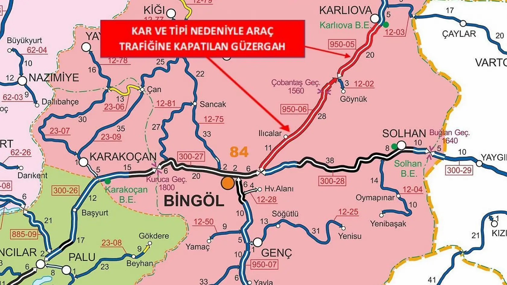 Bingöl-Erzurum karayolu araç trafiğine kapatıldı