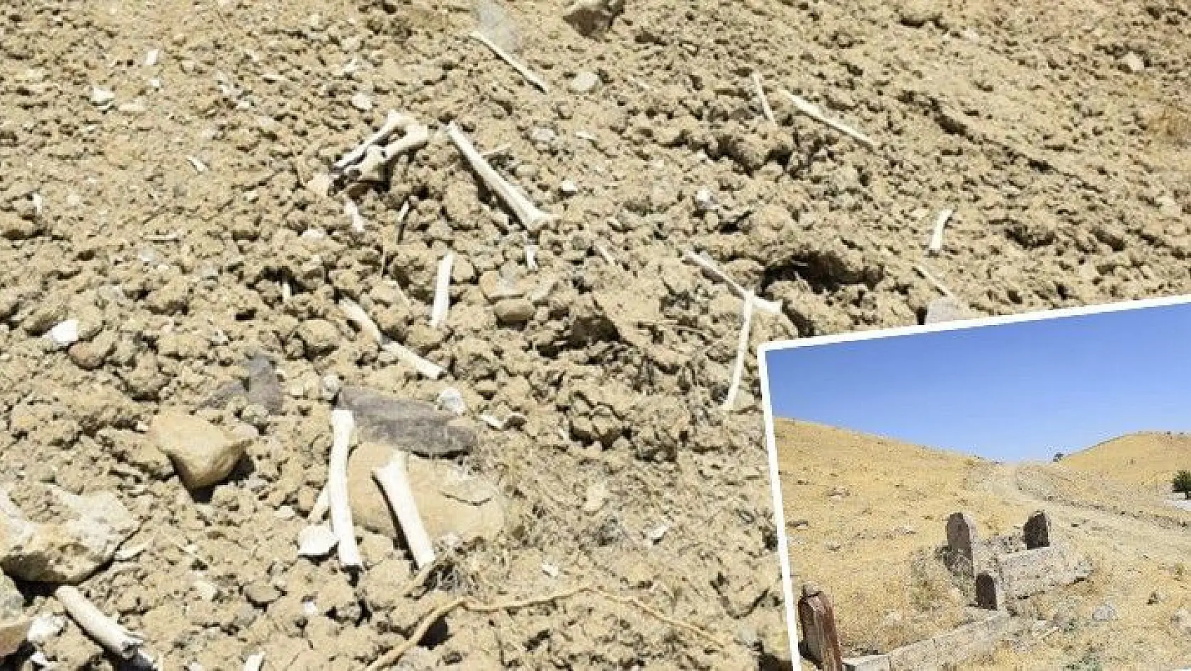Elazığ'da içme suyu yolu mezarlık içinden geçince, kemikler etrafa saçıldı