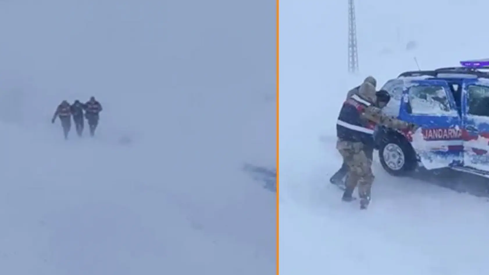Elazığ'da yoğun kar ve tipi nedeniyle mahsur kalan vatandaşları Jandarma kurtardı