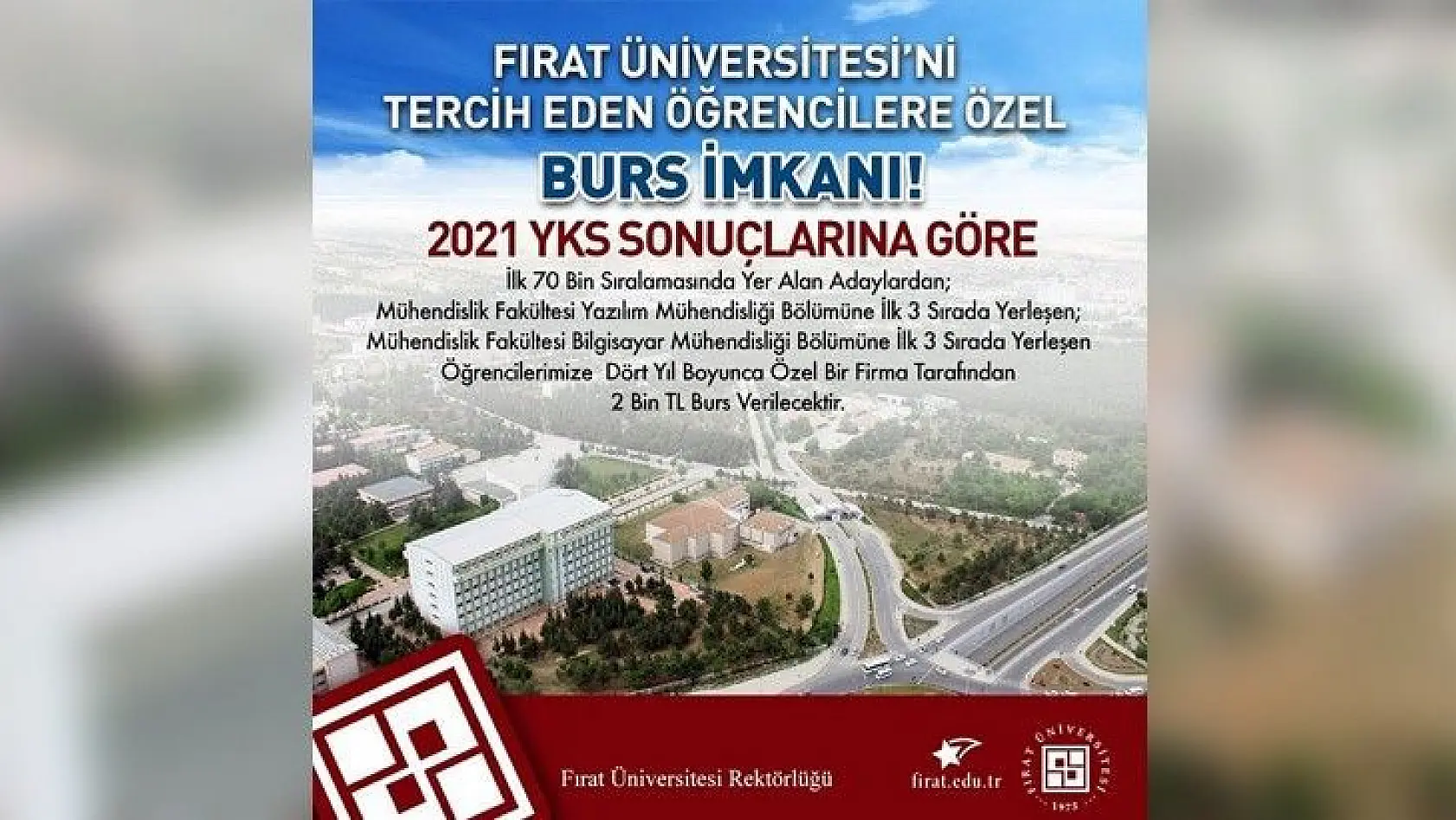 Fırat Üniversitesi'ni tercih edenlere 2 bin TL burs imkanı