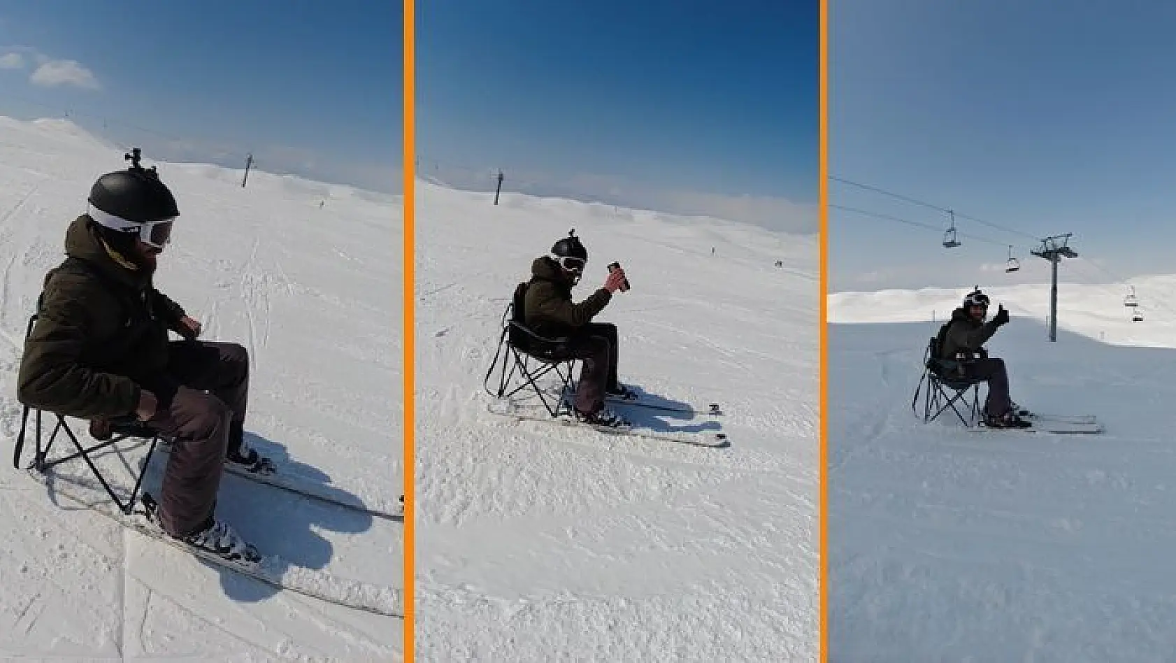 Kayak Takımlarıyla Alışverişe Çıkmıştı, Bu Kez Sandalye İle Hem Kaydı Hem De Çay Keyfi Yaptı