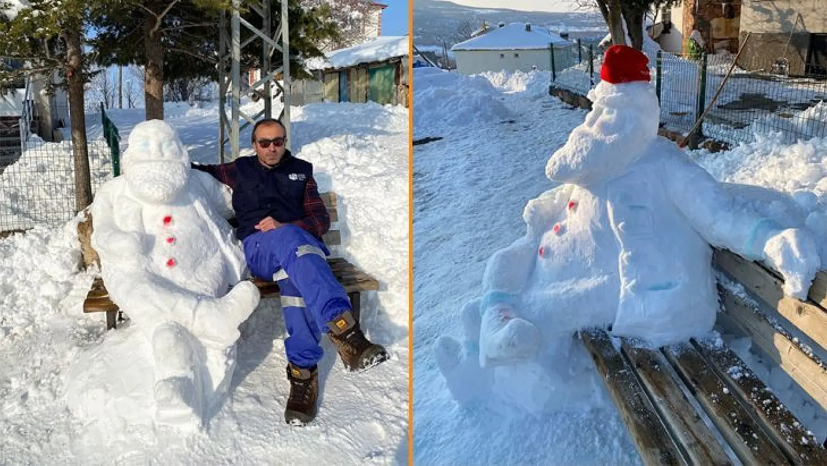 Köy Muhtarı Sanatını Konuşturdu 'Kardan Dede' Yaptı