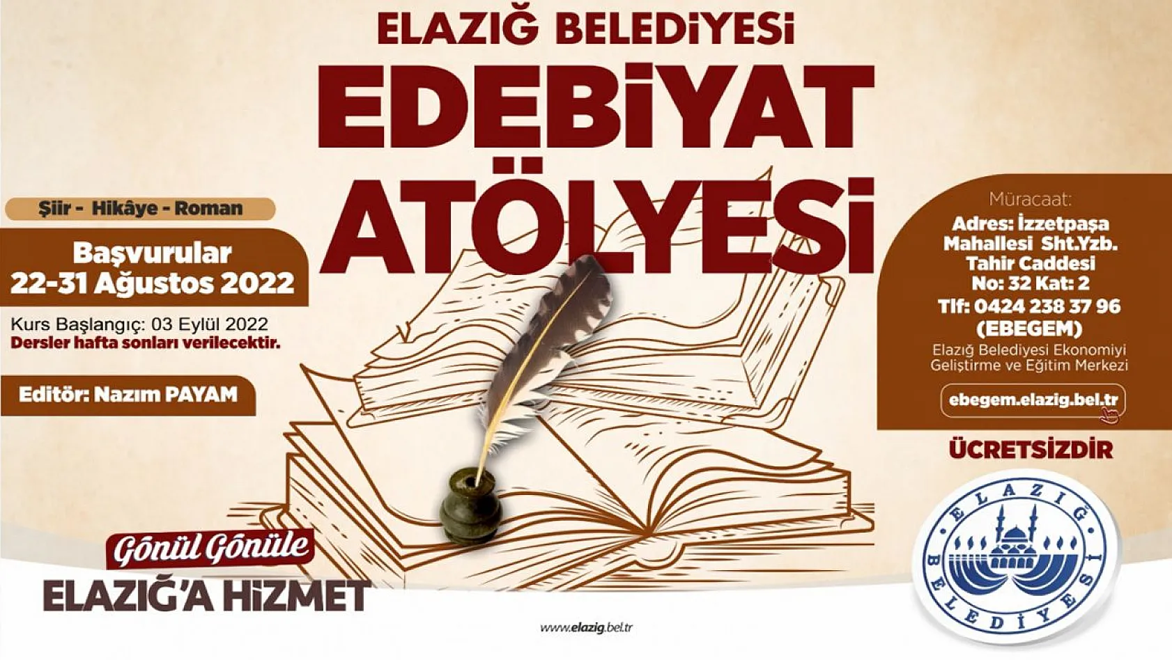 Elazığ Belediyesi 'Edebiyat Atölyesi' Başvuruları Devam Ediyor