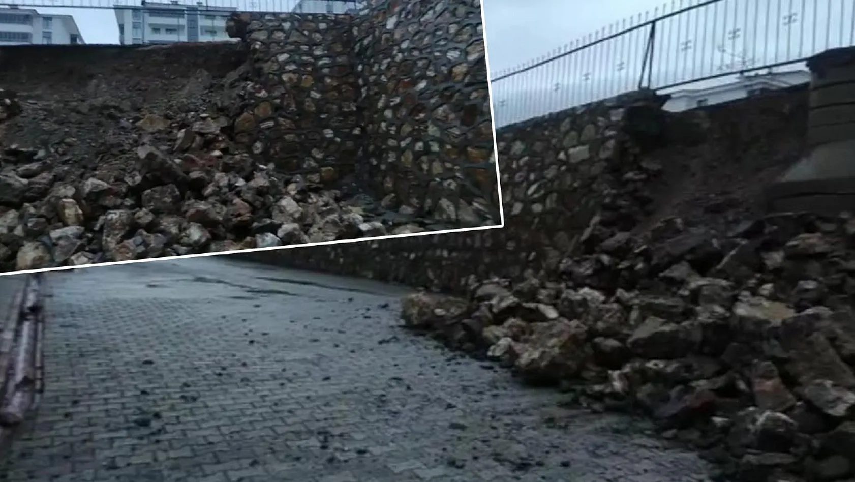 Elazığ'da bir binanın istinaf duvarı çöktü