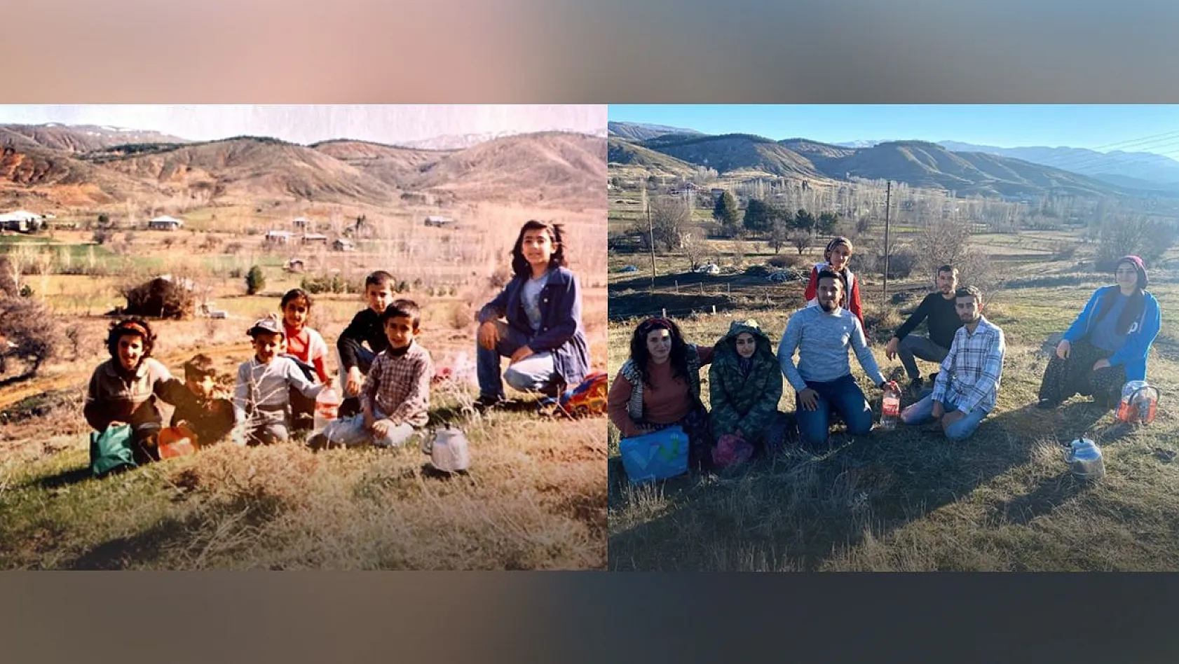 Yer aynı, arkadaşlar aynı, tarih farklı: Elazığ'da 7 çocukluk arkadaşı, 18 yıl sonra aynı yerde buluşup ayını fotoğrafı çektirdi