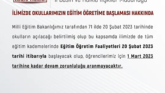 Elazığ Valiliği'nden Okullarla İlgili Açıklama