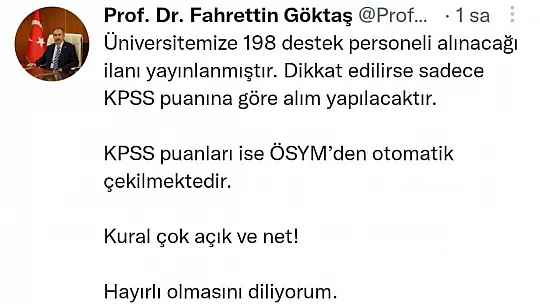 Rektör Göktaş'tan KPSS Vurgusu