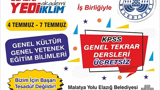 Elazığ Belediyesi'nden Memur ve Öğretmen Adaylarına Ücretsiz KPSS Tekrar Dersleri