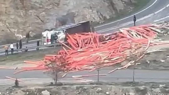 Elazığ'da virajı alamayan kamyon devrildi: 1 yaralı