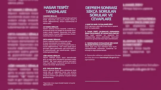 Elazığ Valiliği Hasar Tespit Konusunda Merak Edilen Soruları Cevapladı