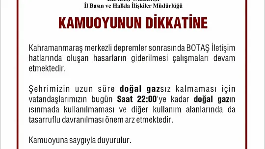 Elazığ Valiliği Doğalgaz Kullanımı Konusunda Uyarı Yaptı