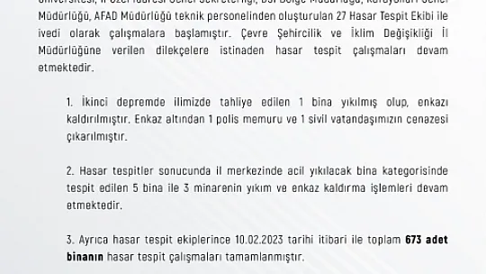 Elazığ Valiliği, Elazığ'da ki Ön Hasar Tespit Çalışmalarını Açıkladı