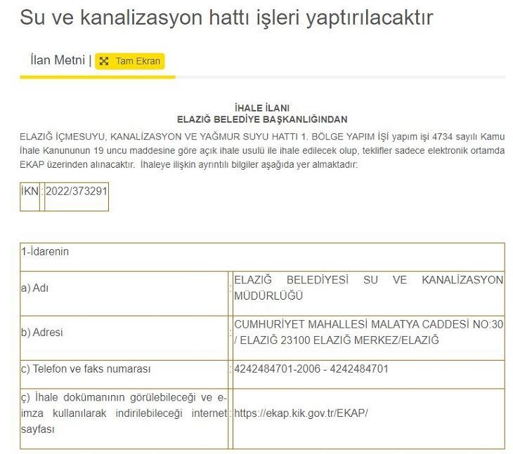 Altyapıda İlk İhale